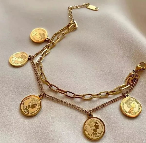 عکس-دستبند زنانه استیل طلایی
