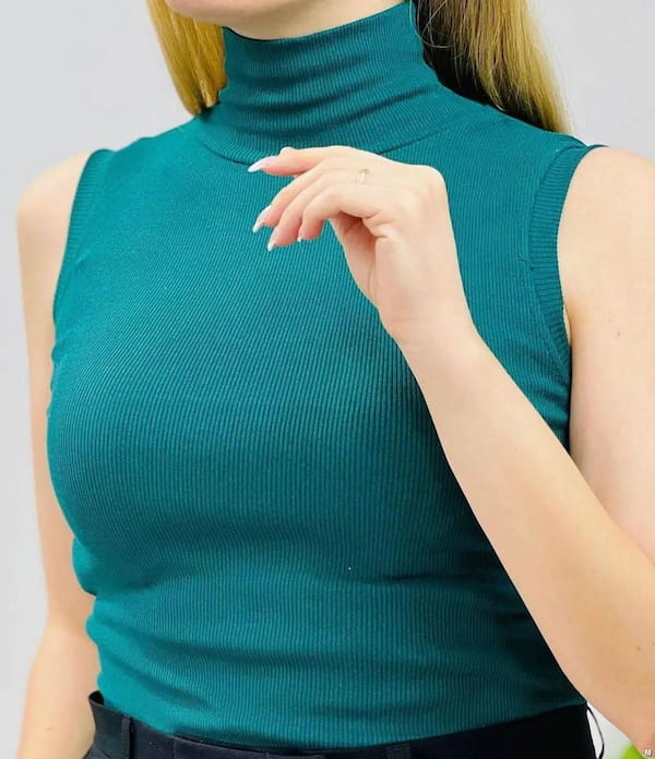 عکس-تاپ یقه اسکی زنانه جین تک رنگ