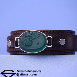 دستبند مردانه چرم طبیعی سبز