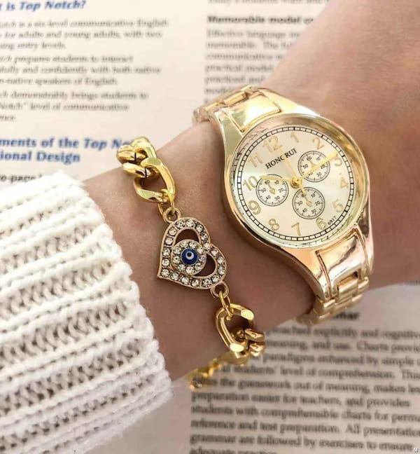 عکس-دستبند زنانه شیشه طلایی