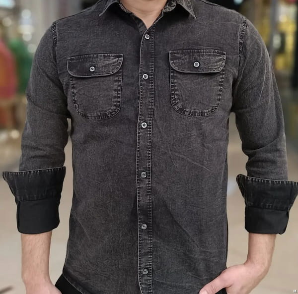 عکس-پیراهن مردانه پنبه زغالی