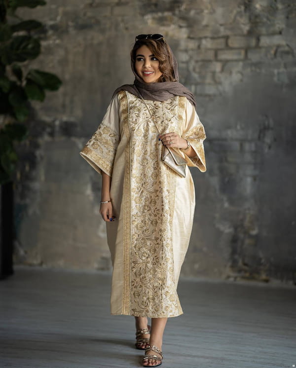 عکس-پیراهن گلدوزی زنانه ابریشم طلایی