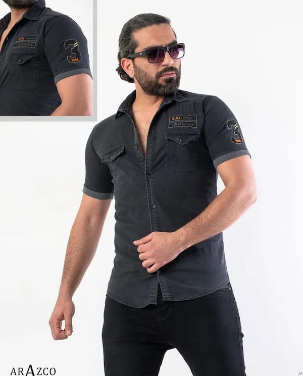 عکس-پیراهن مردانه جین زغالی