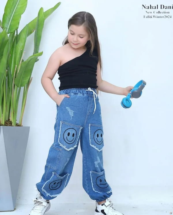 عکس-شلوار جین بچگانه کارگو آبی روشن
