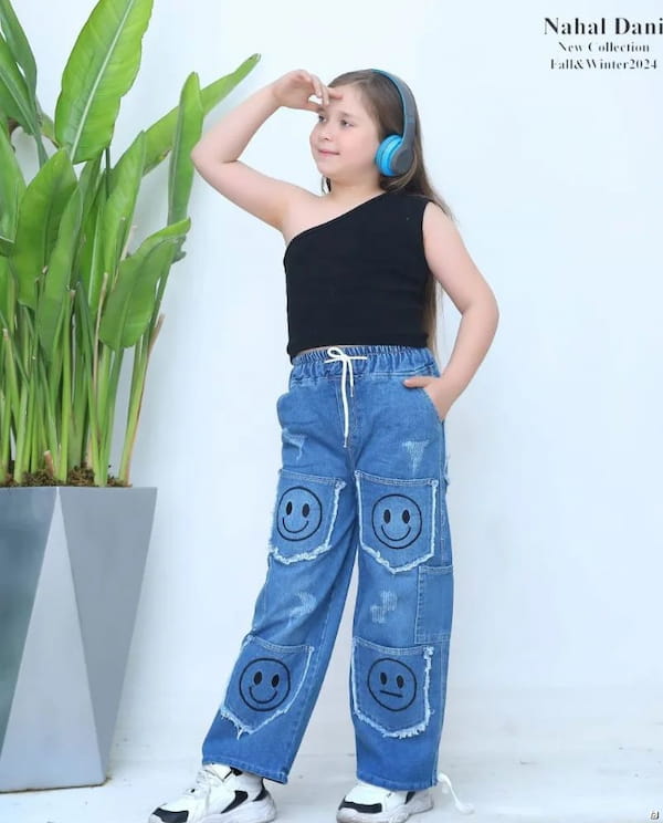 عکس-شلوار جین بچگانه کارگو آبی روشن
