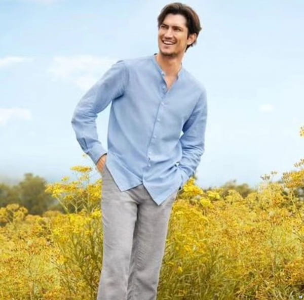 عکس-پیراهن آستین بلند لینن مردانه لیورجی آبی روشن