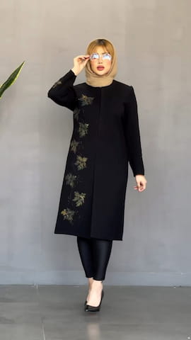 کت گلدوزی زنانه کرپ تک رنگ