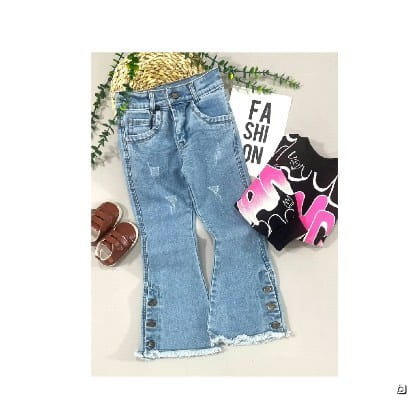 عکس-شلوار جین دخترانه دمپا تک رنگ
