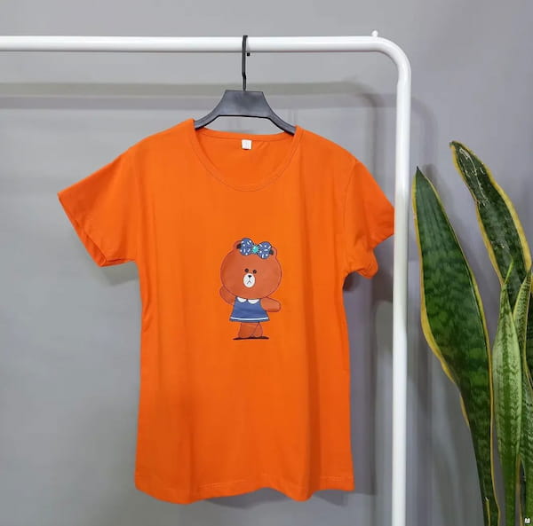 عکس-تیشرت عروسکی زنانه نخ پنبه نارنجی