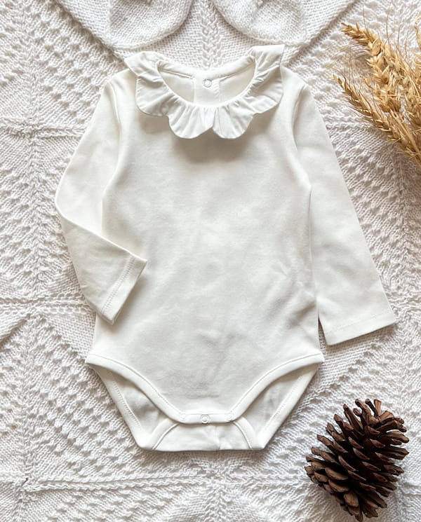 عکس-پیراهن یقه دار نوزادی جین سفید