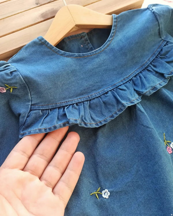 عکس-پیراهن گلدوزی بچگانه جین