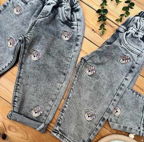 عکس-شلوار جین بچگانه گلدوزی زغالی