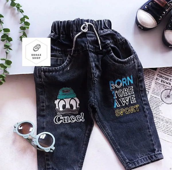 عکس-شلوار جین بچگانه گلدوزی تک رنگ