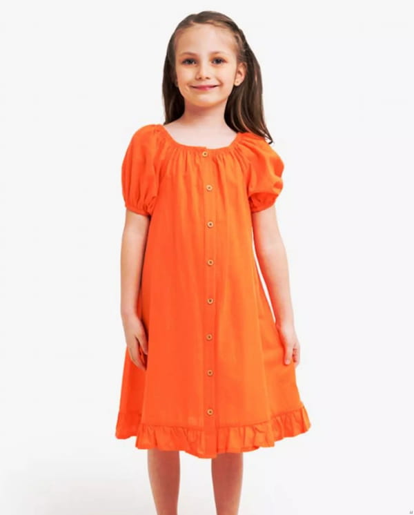 عکس-پیراهن دخترانه کتان نارنجی