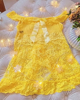 لباس خواب زنانه گیپور زرد