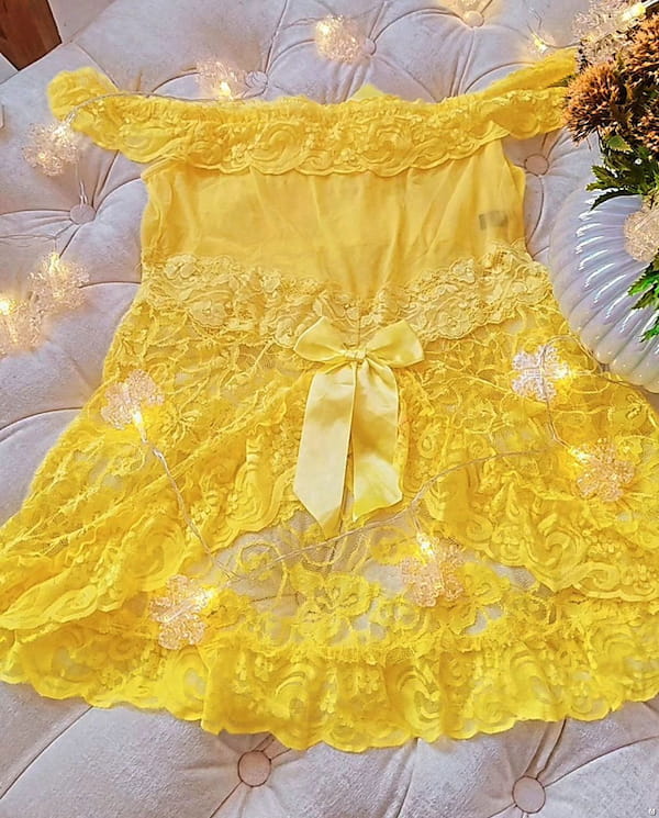 عکس-لباس خواب زنانه گیپور زرد