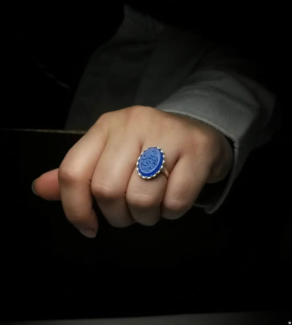 عکس-انگشتر زنانه نقره آبی کاربنی