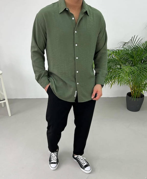 عکس-پیراهن مردانه لینن سبز