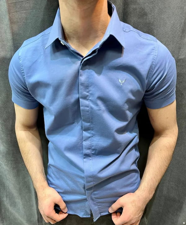 عکس-پیراهن آستین کوتاه مردانه پنبه تک رنگ