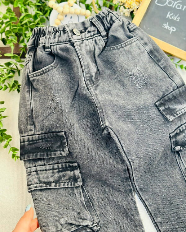 عکس-شلوار جین بچگانه کارگو زغالی
