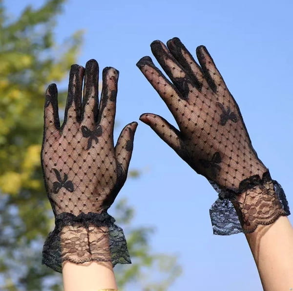 عکس-دستکش زنانه تور تک رنگ