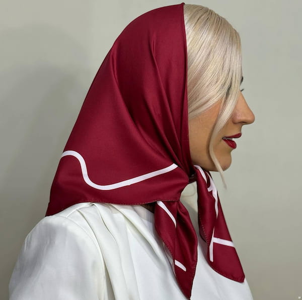 عکس-مینی اسکارف زنانه ابریشم زرشکی