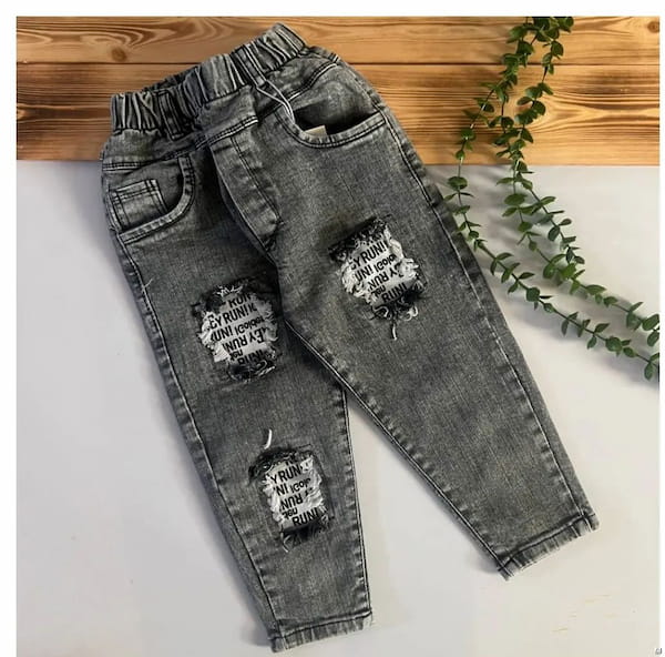 عکس-شلوار جین بچگانه گلدوزی تک رنگ