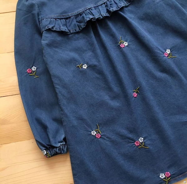 عکس-پیراهن گلدوزی بچگانه جین آبی روشن