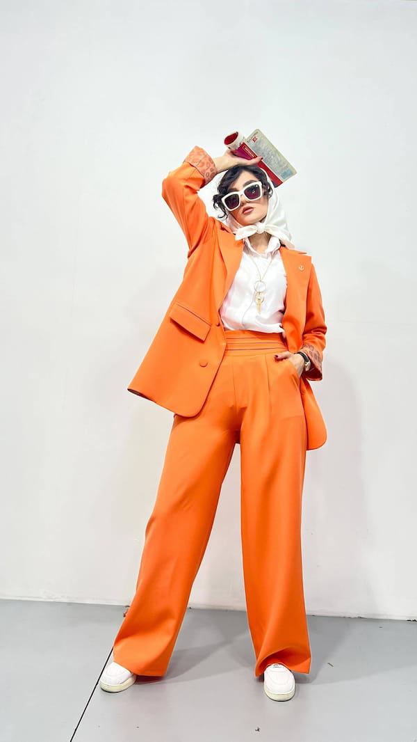 عکس-کت پلنگی زنانه کرپ نارنجی