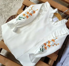 پیراهن گلدوزی بچگانه کرپ مازراتی سفید