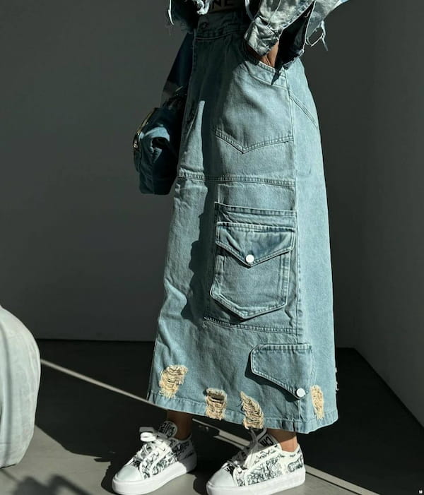 عکس-دامن زنانه جین تک رنگ