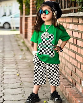تیشرت شطرنجی بچگانه نخ پنبه تک رنگ