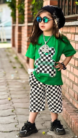 تیشرت شطرنجی بچگانه نخ پنبه تک رنگ