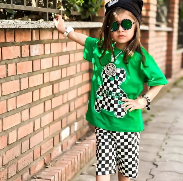 عکس-تیشرت شطرنجی بچگانه نخ پنبه تک رنگ