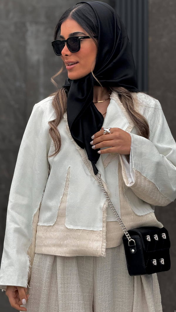 عکس-مینی اسکارف زنانه ابریشم مشکی
