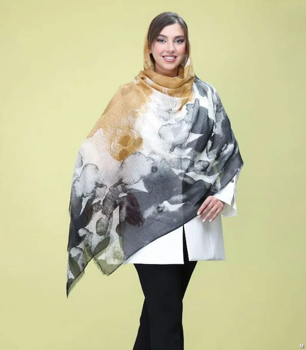 عکس-شال زنانه ابر و بادی تک رنگ