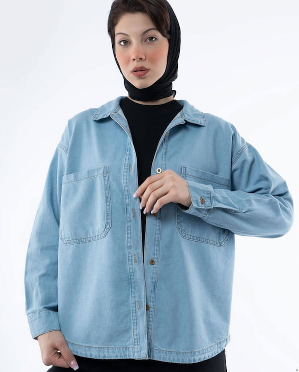 عکس-شومیز زنانه جین آبی روشن