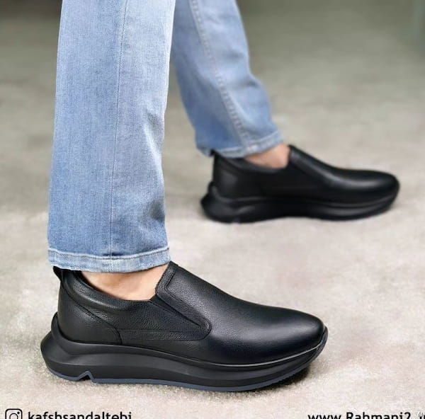 عکس-کفش روزمره طبی مردانه چرم طبیعی مشکی