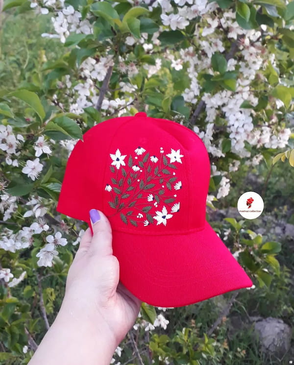 عکس-کلاه گلدوزی زنانه کتان قرمز