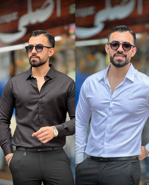 عکس-پیراهن اسلیم مردانه نخ