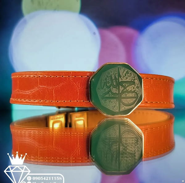عکس-دستبند زنانه چرم طبیعی سبز