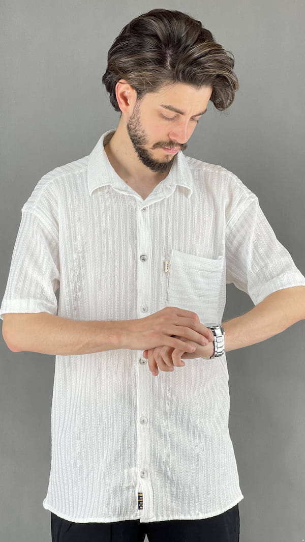 عکس-پیراهن آستین کوتاه مردانه نخ نباتی