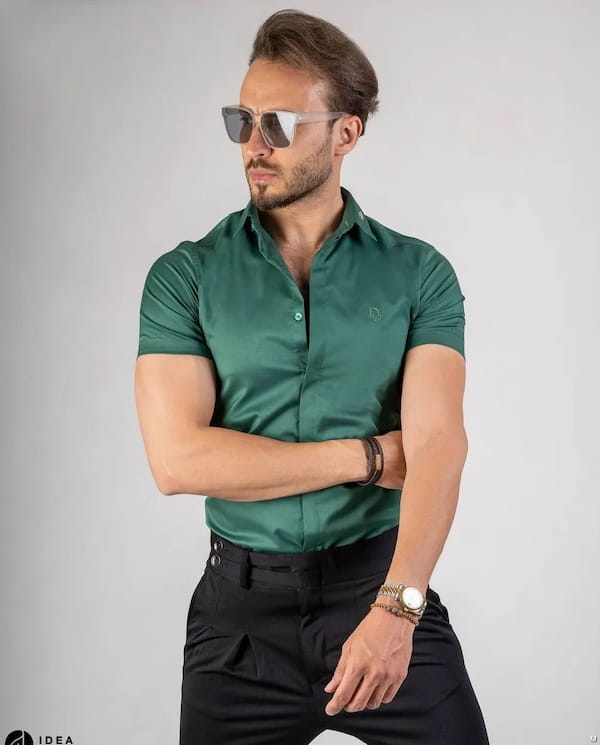 عکس-پیراهن آستین کوتاه مردانه تک رنگ