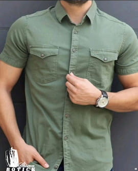 پیراهن آستین کوتاه مردانه کتان سبز