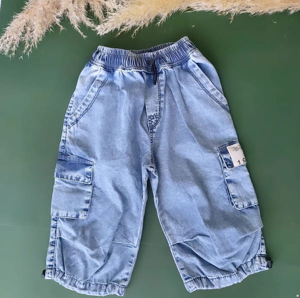 عکس-شلوار جین بچگانه کارگو تک رنگ