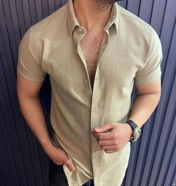 عکس-پیراهن آستین کوتاه مردانه کتان