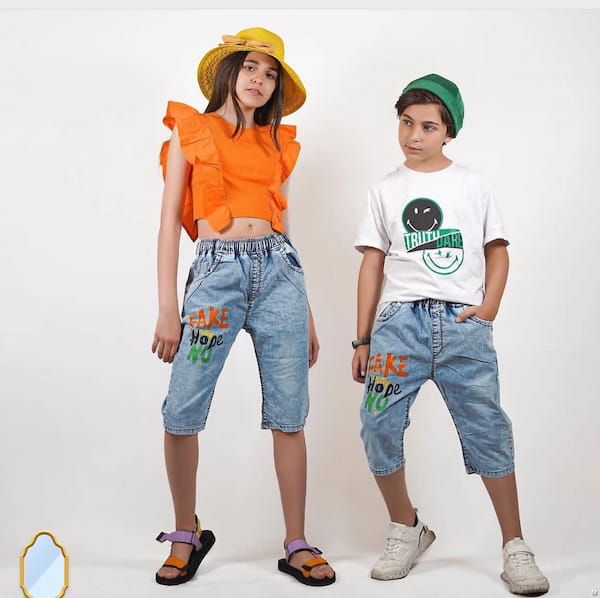عکس-شلوارک بچگانه جین تک رنگ