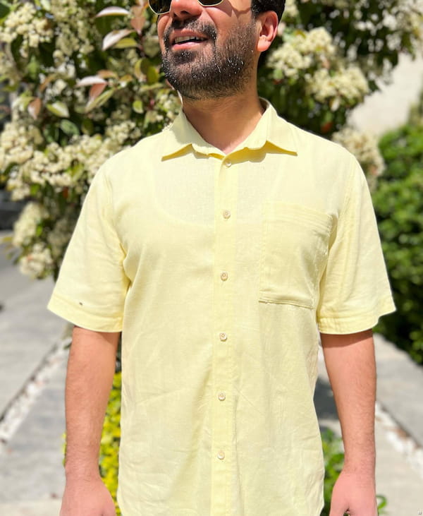 عکس-پیراهن مردانه لینن لیمویی