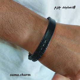 دستبند مردانه چرم طبیعی مشکی