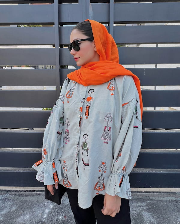 عکس-شومیز گلدوزی زنانه لینن نارنجی